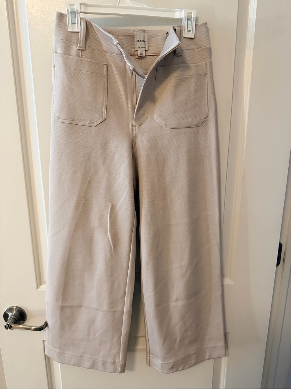 Maeve Light Beige Cropped Wide-Leg Chinos